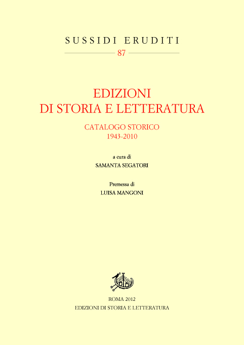 copertina di Edizioni di Storia e Letteratura