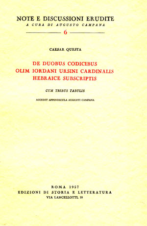 copertina di De duobus codicibus olim Iordani Ursini cardinalis hebraice subscriptis