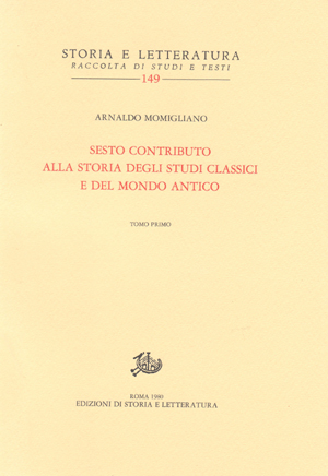 copertina di Sesto contributo alla storia degli studi classici e del mondo antico